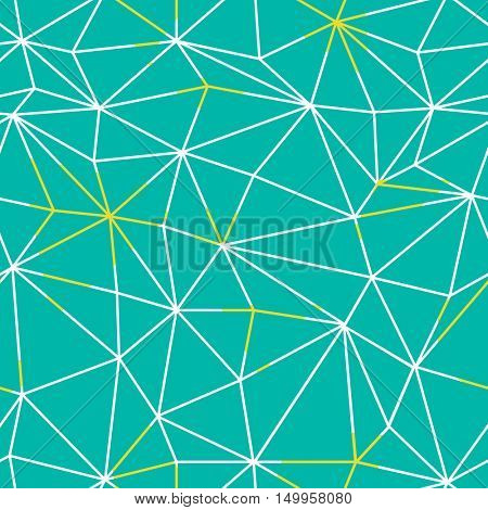 Low poly seamless repeat pattern. Triangular facets. Vector pattern. Wireframe Background Green and Yellow Seamless Pattern. 