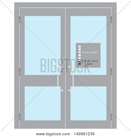 Vector illustration entrance door for office home store mall shop supermarket isolated on white in flat style. Shop Front.