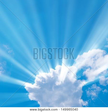 Sunbeam through the haze on blue sky