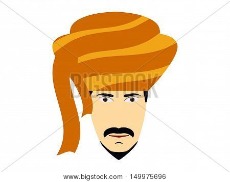 A Man In A Turban. Traditional Indian Headdress. Indian Man On A White Background. Vector Illustrati