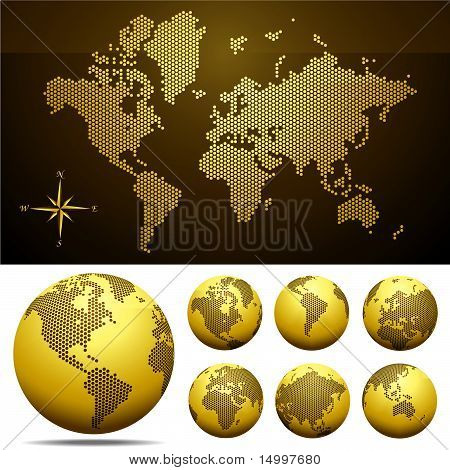 Vector Globe e mappa del mondo - oro
