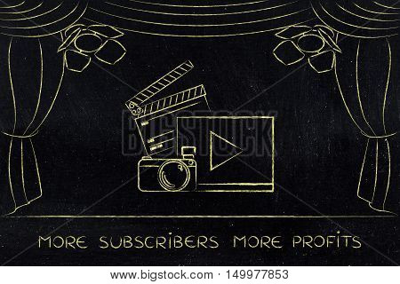 Vlog Or Video Icons On Stage Under Spotlights