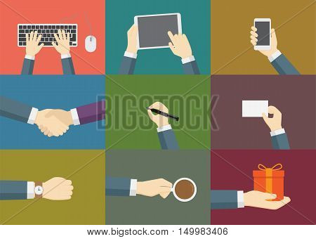 Set of Flat Design Businessman Hand Activities