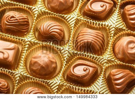 Closeup Of Variety Chocolate Pralines, Close Up Shot Of Chocolates Box, Assorted Box Chocolate, Box Of Chocolates With Many Variations, Bon Appetit, Sweet, Fresh And Tasty, Delicious, Yum-Yum, Yammy