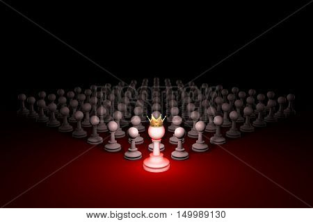 Chess composition. Standing Out from the Crowd. Available in high-resolution and several sizes to fit the needs of your project. 3D rendering illustration. Black background layout with free text space.