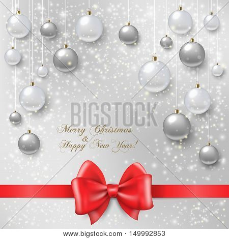 Christmas balls on abstract background. Realistic vector illustration