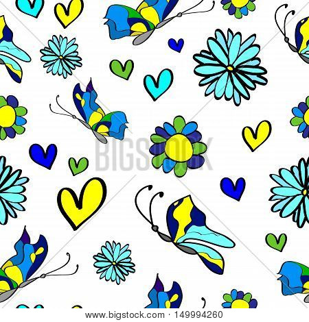 Bright colorful vector seamless pattern with butterflies and flowers eps8.