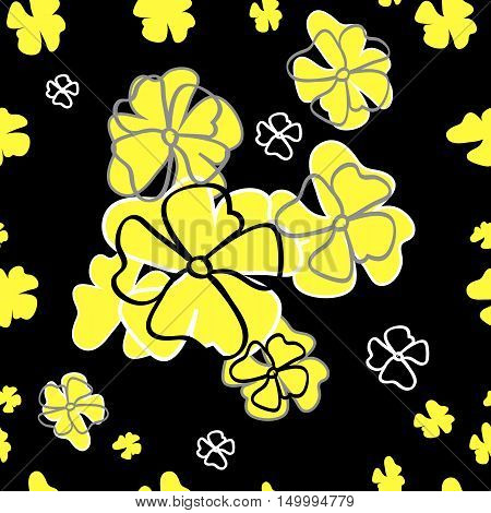 Seamless floral pattern. Yellow inflorescence flowers on black
