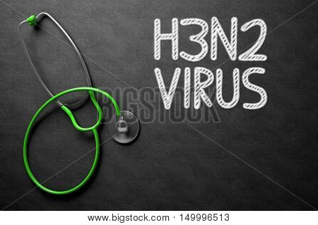 Medical Concept: Black Chalkboard with Handwritten Medical Concept - H3N2 - Virus with Green Stethoscope. Top View. Medical Concept: H3N2 - Virus on Black Chalkboard. 3D Rendering.