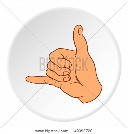 Gesture surfing icon in cartoon style on white circle background. Gestural symbol vector illustration