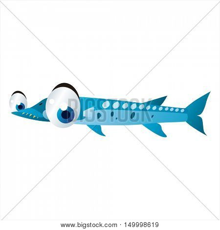 vector comic cute animal illustration. Comic funny cool colorful Barracuda fish