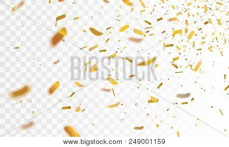 Stock Vector Illustration Realistic Defocused Golden Confetti, Glitters Isolated On A Transparent Ch