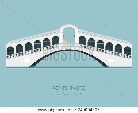 Modern Design Poster With Colorful Background Of Rialto Bridge (venice, Italy). Vector Illustration