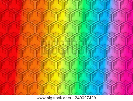 3d Rendering. Modern Rainbow Lgbt Colorful Hexgonal Shape Pattern Wall Background.