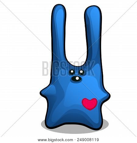 Soft Toy In The Form Of A Blue Rabbit With Long Ears Is Filled With Padding Polyester, Isolated On W