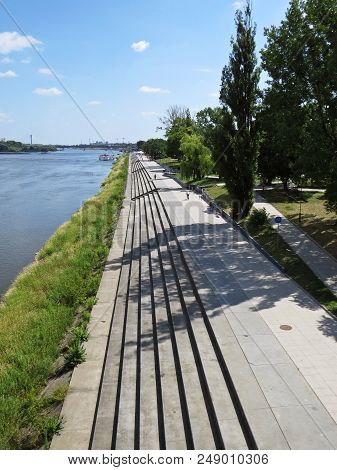 New Warsaw Vistula River Boulevards Stairs Avenue In Warsaw, Poland