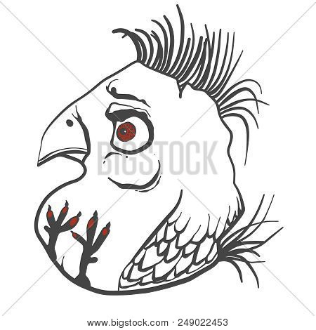 Angry Simple Bird Gray And White Line Drawing Modern Illustration