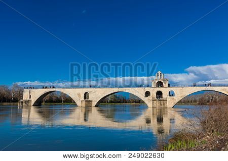 Avignon, France - March, 2018: Famous Avignon Bridge Also Called Pont Saint-benezet At Avignon Franc