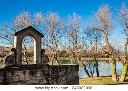 Avignon, France - March, 2018: Famous Avignon Bridge Also Called Pont Saint-benezet At Avignon Franc