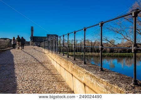 Avignon, France - March, 2018: Famous Avignon Bridge Also Called Pont Saint-benezet At Avignon Franc
