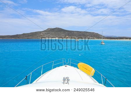 Summer Day Simos Beach, Elafonisos Island, Peloponnese, Greece June 2018. View From The Yacht. Horiz