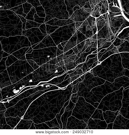 Area Map Of Traun, Austria. Dark Background Version For Infographic And Marketing Projects. This Map