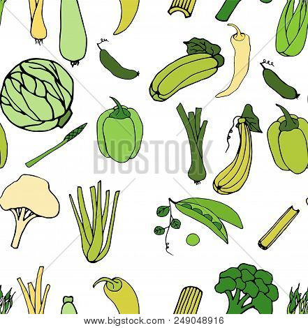Green Vegetables Seamless Pattern On White Background