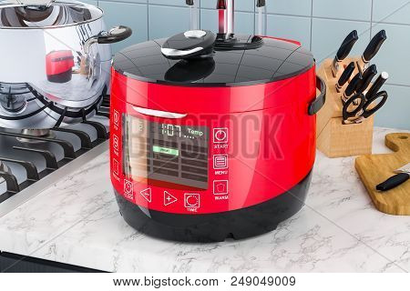 Automatic Multicooker On The Kitchen Table. 3d Rendering