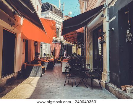Tbilisi, Georgia - July 10, 2018: Outdoor Cafes In The Shardeni Street Of Old Town Tbilisi, Georgia