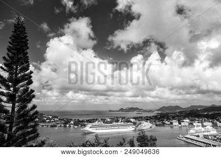 Castries, St.lucia - November 26, 2015: Summer Vacation On Tropical Island. Ships In Sea Port On Mou