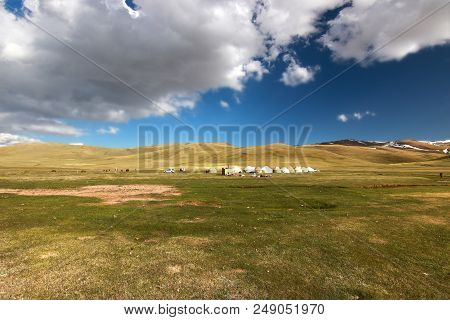 The Ger Camp In A Large Meadow At Ulaanbaatar , Mongolia