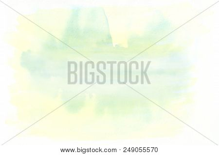 Yellow And Blue Horizontal  Watercolor  Gradient  Hand Drawn  Background. Middle Part Is Lighter Tha