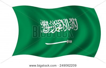 Waving Saudi Arabian Flag In The Colors Green And White