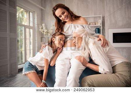 Open Shoulder Blouse. Pregnant Beautiful Woman Wearing Open Shoulder Blouse While Spending Unforgett