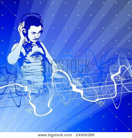 DJ, modré technolgií & zvukové vlny. Rastrový obrázek zkopírovat moje id vektorový 27127606