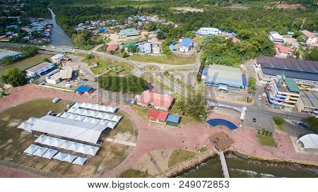 Aerial View Of The Esplanade In Sipitang Town,sabah Borneo,malaysia.sipitang Is A Border Town Just N