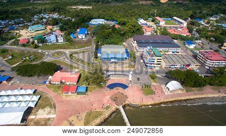 Aerial View Of The Esplanade In Sipitang Town,sabah Borneo,malaysia.sipitang Is A Border Town Just N