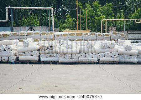The Texture Of Mineral Wool For Insulating The Walls. Warehouse Of Products Ready For Import