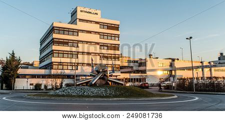 Koblenz, Germany 09.07.2017: View Of The Stabilus Headquarter And Factory In Koblenz. You Can Also S