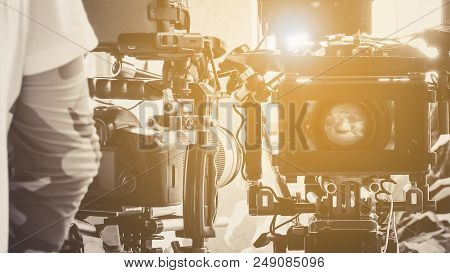 Film production crew, Professional camera equipment background