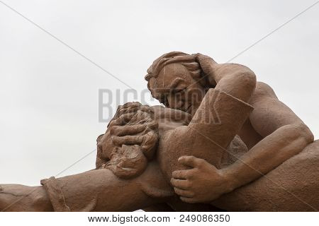 Lima, Peru - December 30, 2017: Detail Of Sculpture El Beso (the Kiss) In Parque Del Amor In Lima, P