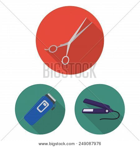 Hairdresser And Tools Flat Icons In Set Collection For Design.profession Hairdresser Vector Symbol S