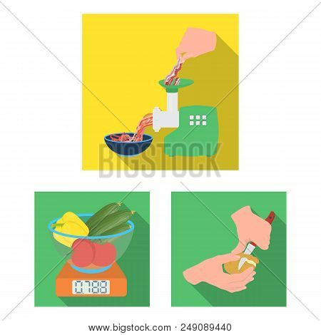 Cooking Food Flat Icons In Set Collection For Design. Kitchen, Equipment And Tools Vector Symbol Sto