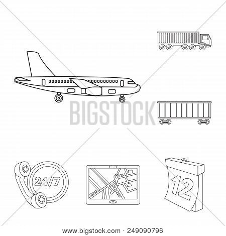 Logistics Service Outline Icons In Set Collection For Design. Logistics And Equipment Vector Symbol 