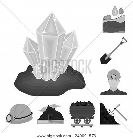 Mining Industry Monochrome Icons In Set Collection For Design. Equipment And Tools Vector Symbol Sto