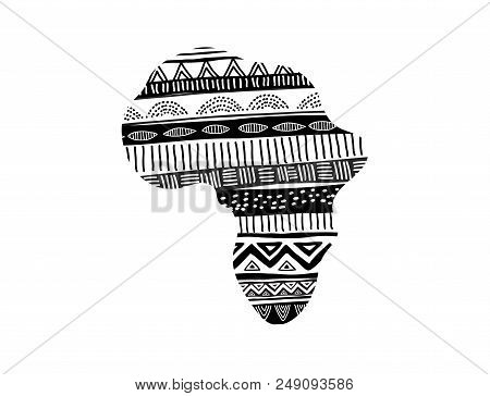African Map Silhouette With Tribal Traditional Grunge Pattern. Concept Design