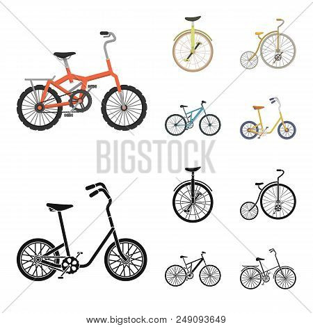 Retro, Unicycle And Other Kinds.different Bicycles Set Collection Icons In Cartoon, Black Style Vect