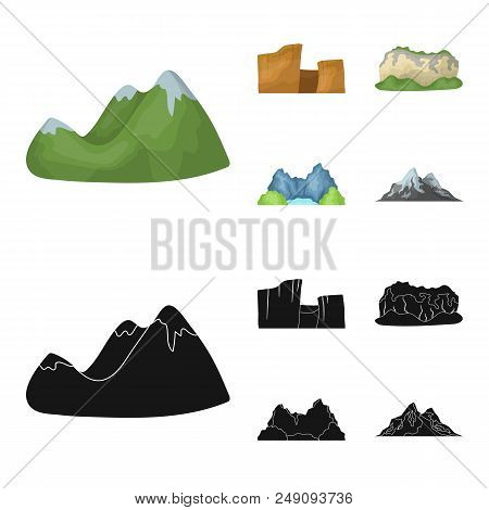 Green Mountains With Snow Tops, A Canyon, Rocks With Forests, A Lagoon And Rocks. Different Mountain