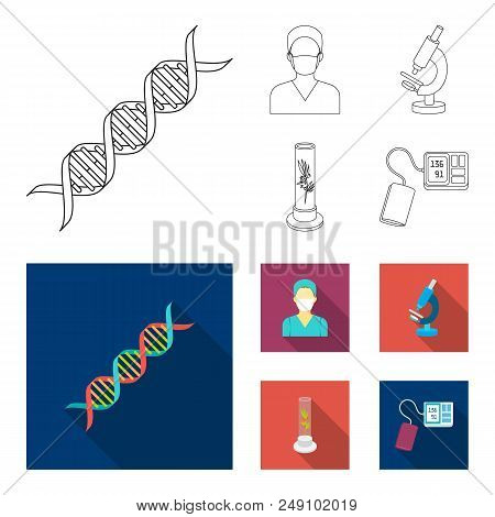 Plant In Vitro, Nurse, Microscope, Tonometer. Medicine Set Collection Icons In Outline, Flat Style V