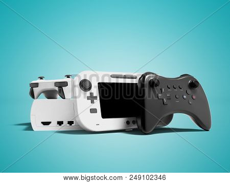 Modern Game Console With Blackjack And White Jazyk With Portable Game Console 3d Render On Blue Back